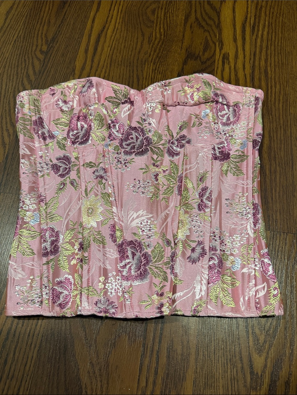 PrettyLittleThing Pink Metallic Floral Corset Top